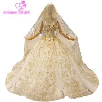 2018 Gold Lace Champagne Sleeveless O-neck Court Train Bridal Gowns Lace Up Ball Gown Vintage Wedding Dresses Vestido Casamento
2018 Gold Lace Champagne Sleeveless O-neck Court Train Bridal Gowns Lace Up Ball Gown Vintage Wedding Dresses Vestido Casamento