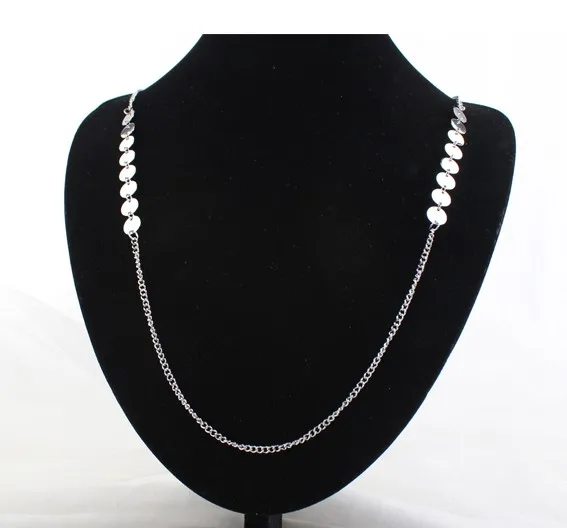 Ожерелье женское длинное серебристое модная простая цепь в винтажном стиле
