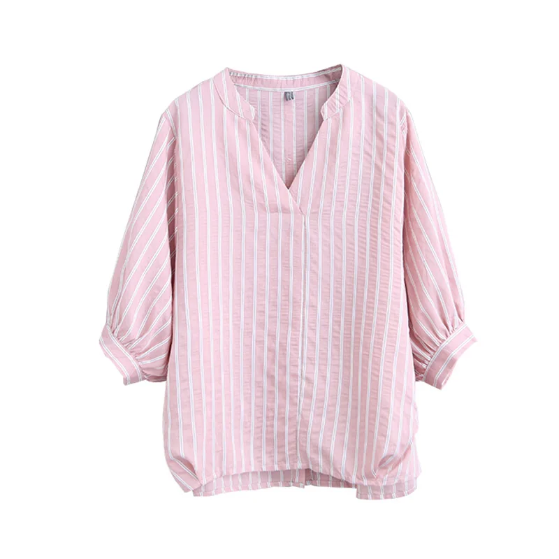 Johnature Simple Striped Womens Tops And Blouses Loose V-neck Half Batwing Sleeve Button Summer 2019 New Korean Fashion Shirt
Johnature Simple Striped Womens Tops And Blouses Loose V-neck Half Batwing Sleeve Button Summer 2019 New Korean Fashion Shirt