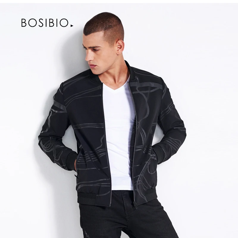 BOSIBIO New Arrival Men Stand Collar Bomber Jacket Striped Printed Black Flight Jacket Fashion Slim Fit Male Autumn Clothing 818
BOSIBIO New Arrival Men Stand Collar Bomber Jacket Striped Printed Black Flight Jacket Fashion Slim Fit Male Autumn Clothing 818