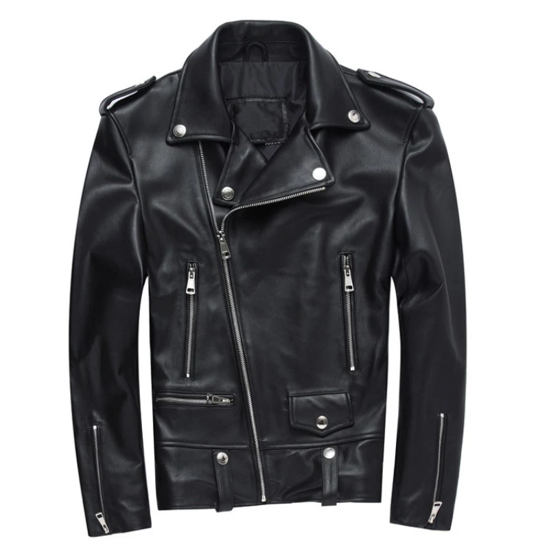 New Sheepskin Motorcycle Genuine Leather Jacket Mens Turn-down Collar Sequins Biker Jacket Zipper Black Short Real Leather Coat
New Sheepskin Motorcycle Genuine Leather Jacket Mens Turn-down Collar Sequins Biker Jacket Zipper Black Short Real Leather Coat