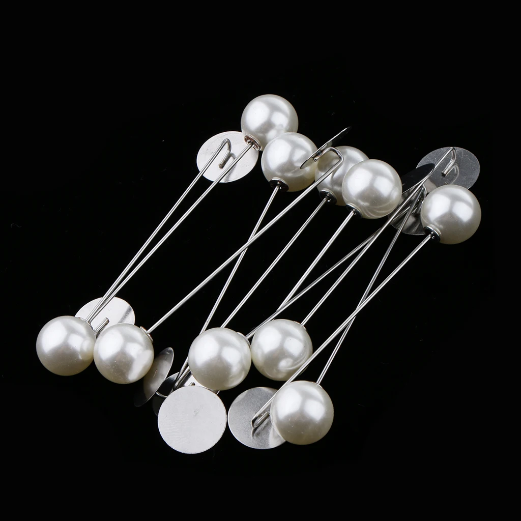 10 Piece Bulk Blank Tray Pad Long Stick Hat Scarf Brooch with Faux Pearl End Ball DIY Boutonniere Pin
