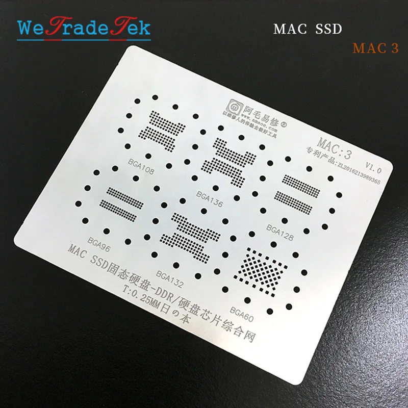 Микросхема MAC BGA набор трафаретов для припоя шаблон для Macbook SSD DDR BGA108 BGA136 BGA128 BGA96 BGA132 BGA60 жестяная сетка
Микросхема MAC BGA набор трафаретов для припоя шаблон для Macbook SSD DDR BGA108 BGA136 BGA128 BGA96 BGA132 BGA60 жестяная сетка