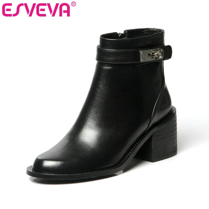 ESVEVA 2020 Women Boots Cow Leather +PU Autumn Shoes Zip Ankle Boots Pointed Toe Square Med Heels Woman Shoes Buckle Size 34-39
ESVEVA 2020 Women Boots Cow Leather +PU Autumn Shoes Zip Ankle Boots Pointed Toe Square Med Heels Woman Shoes Buckle Size 34-39