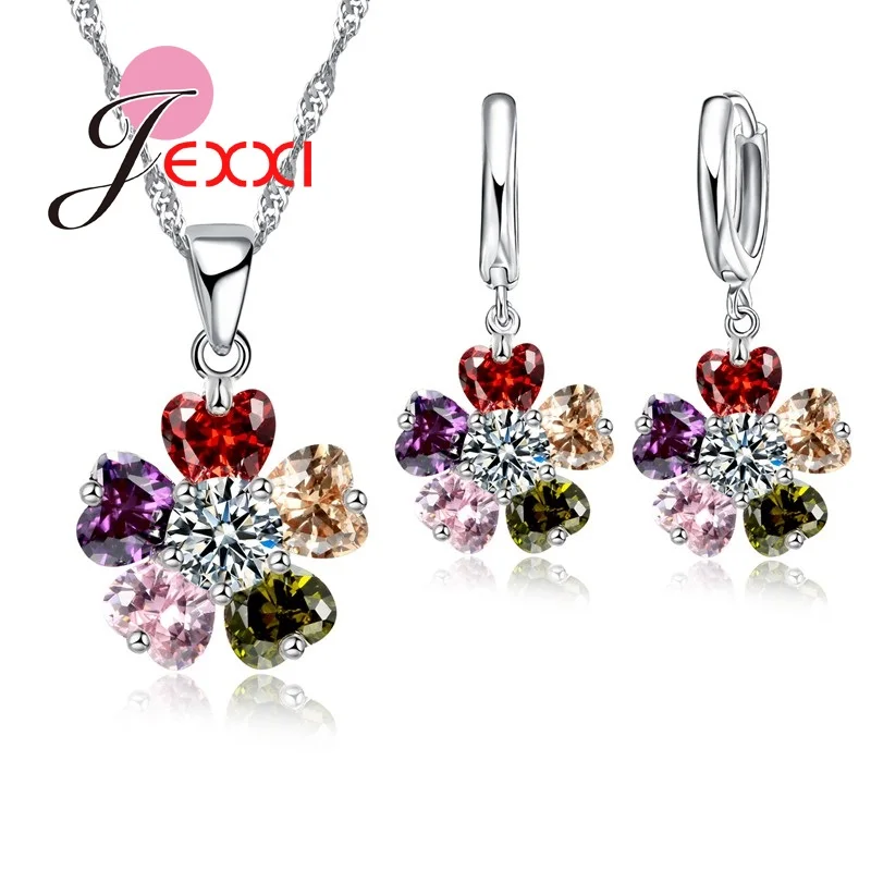 JEXXI Ladies Fashion Splendid Pure Crystal White Multicolor Flower Pendant Necklace Earrings Set Sweet Silver Wedding Jewelry
JEXXI Ladies Fashion Splendid Pure Crystal White Multicolor Flower Pendant Necklace Earrings Set Sweet Silver Wedding Jewelry