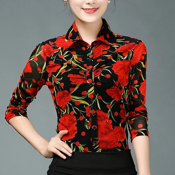 Spring Fall Women Printed Flower Pattern Slim Mesh Long Sleeve Blouse , Autumn Red Flower 4XL 3xl Stretch Blouses For Woman
Spring Fall Women Printed Flower Pattern Slim Mesh Long Sleeve Blouse , Autumn Red Flower 4XL 3xl Stretch Blouses For Woman