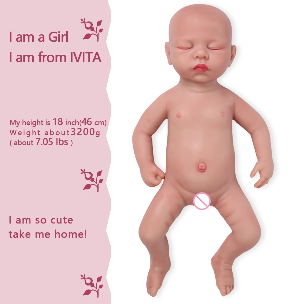 18" hecho a mano de dormir bebé niña Playmate realista silicona reborn doll 3200g 