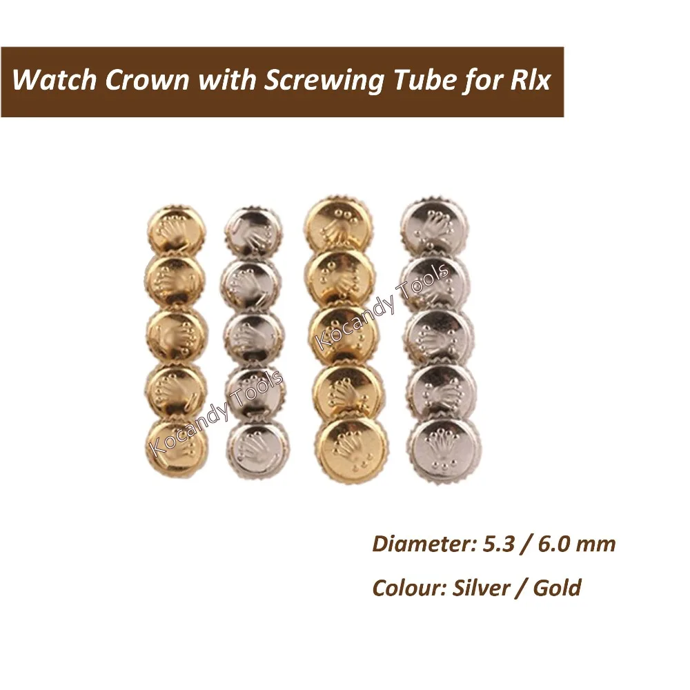 Stainless Steel Gold and Silver Rlx Watch Crown with Screwing Tube Watch parts for Watch Makers
Stainless Steel Gold and Silver Rlx Watch Crown with Screwing Tube Watch parts for Watch Makers