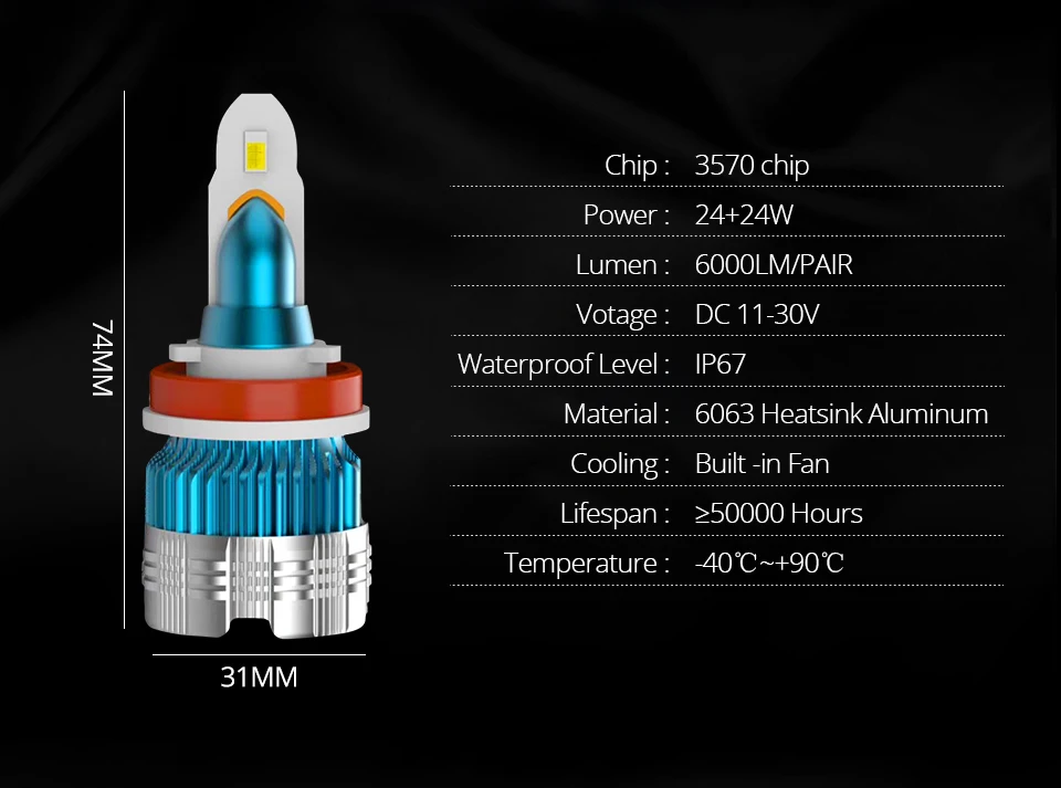 H4 Led Bulb H7 Car Led Headlight CSP Chip 6000LM H1 led 9005 9006 Luces Led Para Auto Led H11 H8 H9 LED Lamps For Cars 6000k 12V (2)