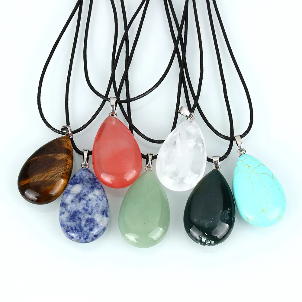 Natural Jewelry Stone Necklace PU Leather Cord Teardrop Pendant Crystal Quartz Stone Pendant Necklace For Women
Natural Jewelry Stone Necklace PU Leather Cord Teardrop Pendant Crystal Quartz Stone Pendant Necklace For Women