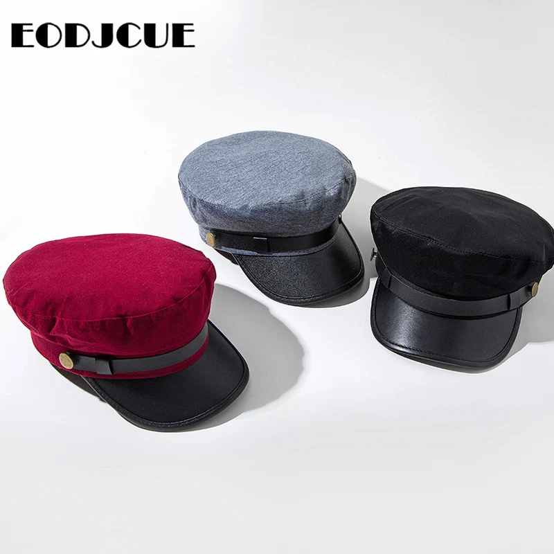 2019 Fashion PU Leather Military Hat Spring Autumn Sailor Hat For Women Flat top Cap Young Student Hat Female
2019 Fashion PU Leather Military Hat Spring Autumn Sailor Hat For Women Flat top Cap Young Student Hat Female