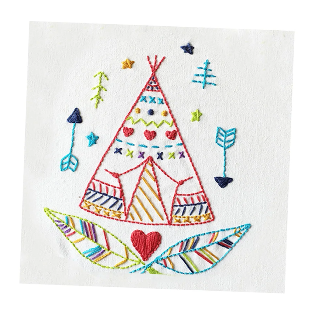Embroidery Kit, Cartoon Hand Embroidery Cross Stitch Starter Needlepoint Crafts Kit with Cloth,Threads and Tools for Home Decor