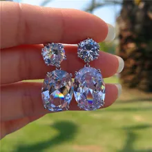 Luxo Cristal de Zircão Do Parafuso Prisioneiro do Sexo Feminino Brincos Vintage 925 Brincos de Prata Esterlina Jóias de Casamento Grande Azul Branco Preto Para As Mulheres(China)