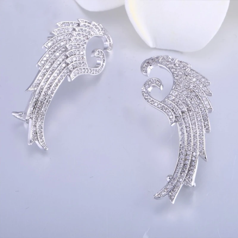 

2019 Classic Angel Wing Clip Earrings Silver Color Copper Alloy Semi-precious Stone Clip Earring Fashion Earrings for Woman Girl