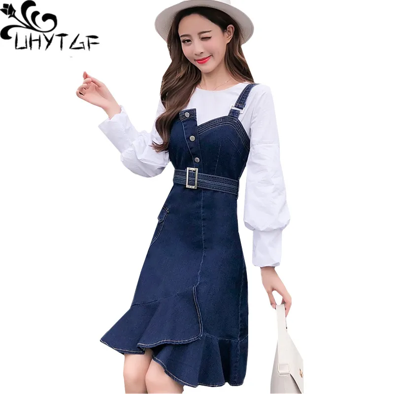 UHYTGF 2019 New Sexy sling Beach denim dress Women's Fashion fishtail Ruffle boho dresses elegant female autumn jeans dress 256
UHYTGF 2019 New Sexy sling Beach denim dress Women's Fashion fishtail Ruffle boho dresses elegant female autumn jeans dress 256