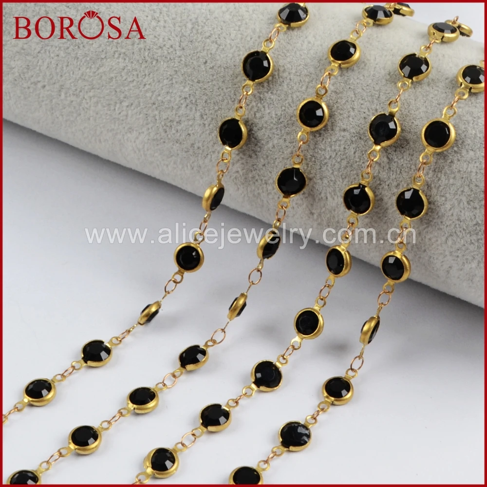 

BOROSA High Quality 5Meters Drusy Beaded Chains,Gold Color 7mm Black Crystal Faceted Coin Rosary Chains for Jewelry Making JT198