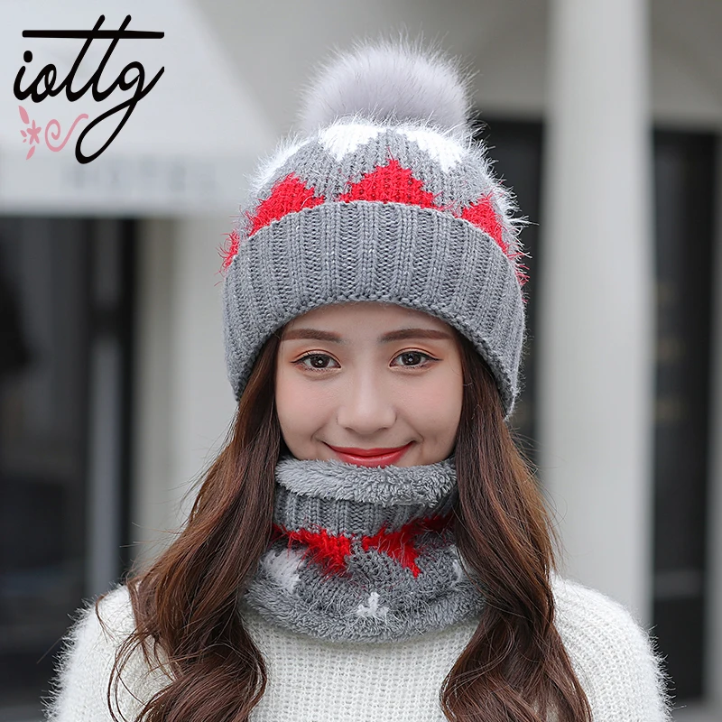 IOTTG Winter Fur Pompom Knitted Hat Women Scarf Cap Mask Gorras Bonnet Warm Winter Hat For Girls Skullies Beanies Hats
IOTTG Winter Fur Pompom Knitted Hat Women Scarf Cap Mask Gorras Bonnet Warm Winter Hat For Girls Skullies Beanies Hats