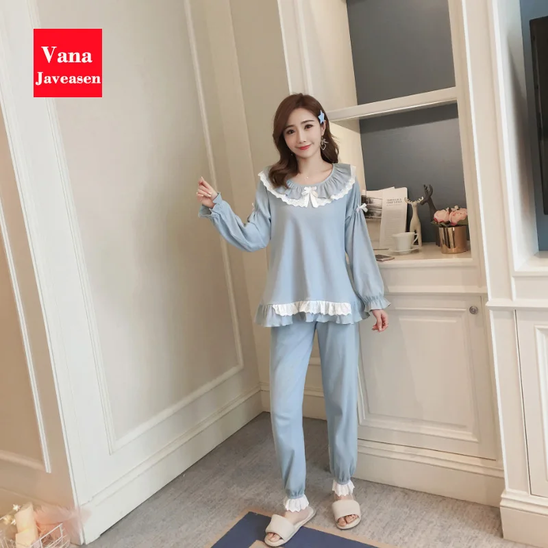 Vana Javeasen Sweet Style Cotton Women Pajamas Sets Spring And Autumn Sleepwear Lace Solid Color Comfortable 2Pcs Pajama Set
Vana Javeasen Sweet Style Cotton Women Pajamas Sets Spring And Autumn Sleepwear Lace Solid Color Comfortable 2Pcs Pajama Set