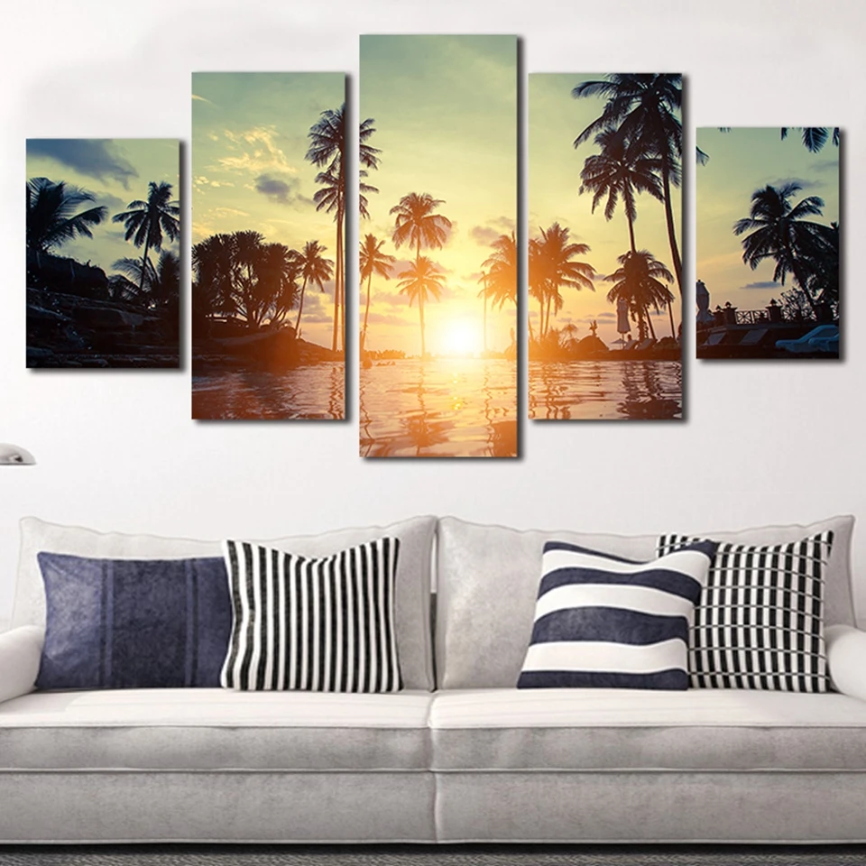 Modern Home Wall Art Decor Framework Modular Pictures 5 Pieces Beach Coconut Tree Sunset Landscape HD Printed Painting On Canvas
Modern Home Wall Art Decor Framework Modular Pictures 5 Pieces Beach Coconut Tree Sunset Landscape HD Printed Painting On Canvas