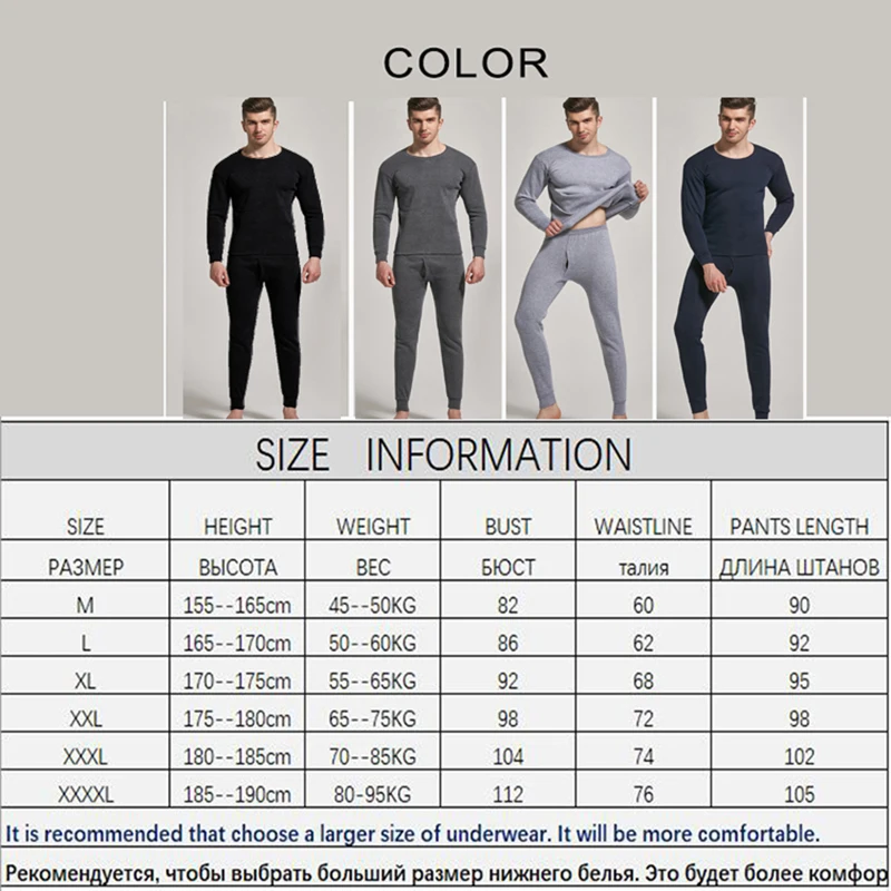 Mens Thermal Underwear Mens Set Winter Long Johns Thermo Suit 4XL