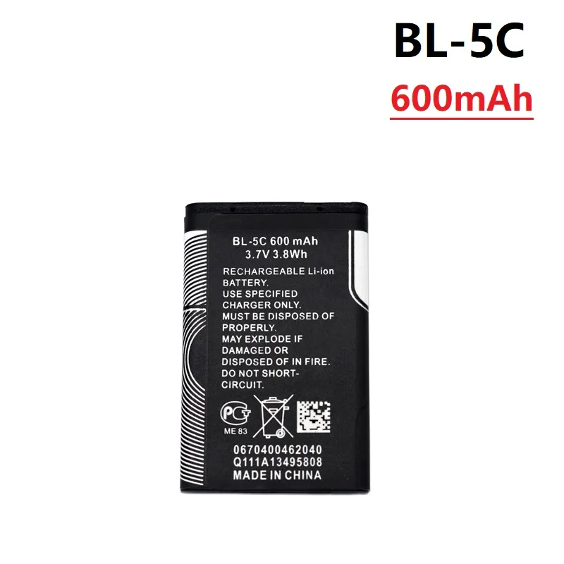 3.7V 600mAh Battery BL-5C BL5C BL 5C Rechargeable Batteries For Nokia 2112 2118 2255 2270 2280 2300 2600 2610 3125 3230
3.7V 600mAh Battery BL-5C BL5C BL 5C Rechargeable Batteries For Nokia 2112 2118 2255 2270 2280 2300 2600 2610 3125 3230
