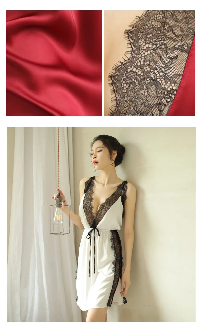 Summer Women Sexy Lace Night Dress Sleepwear Lingerie Women Sexy Satin Nightwear Sleeveless Nightgown Night Gown Sleep Wear Nightdress (7)