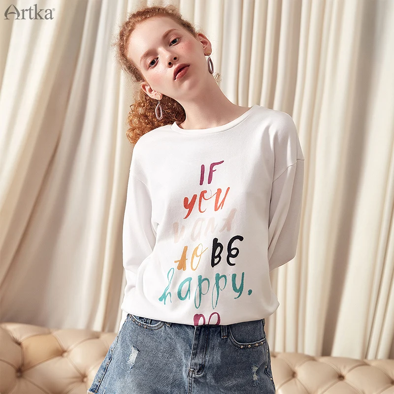 ARTKA 2019 Spring Women 100% Cotton T-Shirt Letters Printed O-Neck All Match Tees Casual Loose Female Tops TA10194C
ARTKA 2019 Spring Women 100% Cotton T-Shirt Letters Printed O-Neck All Match Tees Casual Loose Female Tops TA10194C