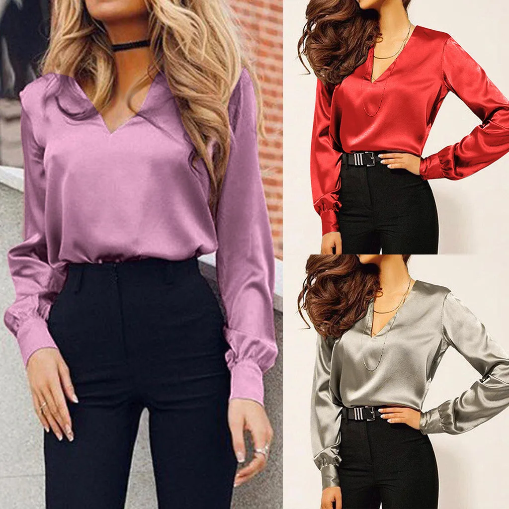 Office Wear Fashion Women Shirt Button Sexy V-Neck satin Blouse Casual Long Sleeve Elegant Tops daily modis Camisa Femenina#sw
Office Wear Fashion Women Shirt Button Sexy V-Neck satin Blouse Casual Long Sleeve Elegant Tops daily modis Camisa Femenina#sw