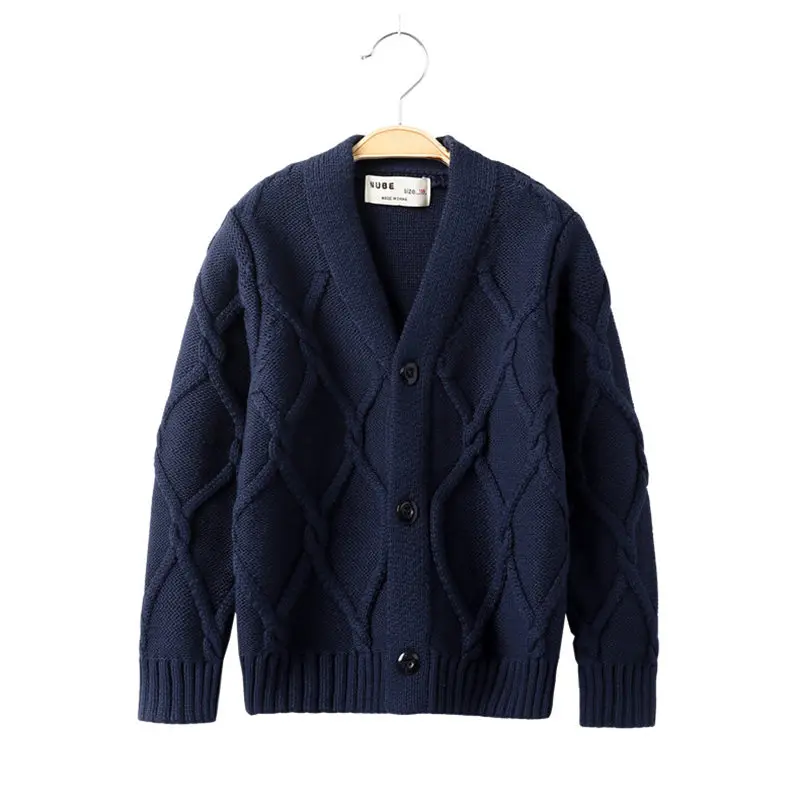 Thick Baby Boys Knitting Sweater Kids Warm Top Outfit Crochet Design Children V-Neck Cardigan Button Closure Cotton Comfortable (5)