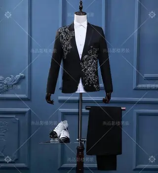 Singer star style dance stage clothing for men suit set three-dimensional flowers mens wedding suits groom formal dress black
Singer star style dance stage clothing for men suit set three-dimensional flowers mens wedding suits groom formal dress black