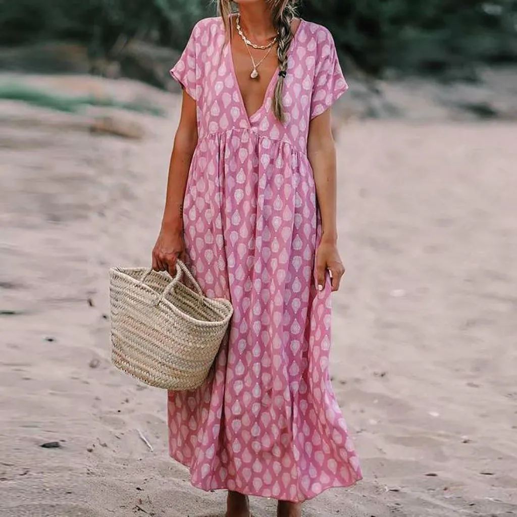 Fashsiualy summer clothes for women Short Sleeve V-Neck Dress Polka dot Print Beach Holiday Dress Loose Long Dress Lady vestido
Fashsiualy summer clothes for women Short Sleeve V-Neck Dress Polka dot Print Beach Holiday Dress Loose Long Dress Lady vestido