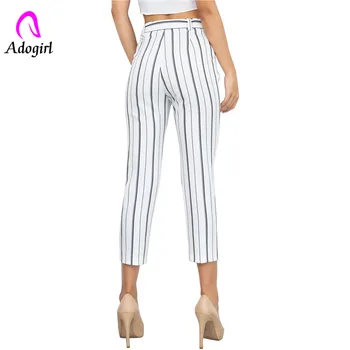 White Self Belt Striped Pants Women fashion Clothing High Waist Zipper Fly Trousers 2019 Spring Summer New Casual Carrot Pants
White Self Belt Striped Pants Women fashion Clothing High Waist Zipper Fly Trousers 2019 Spring Summer New Casual Carrot Pants