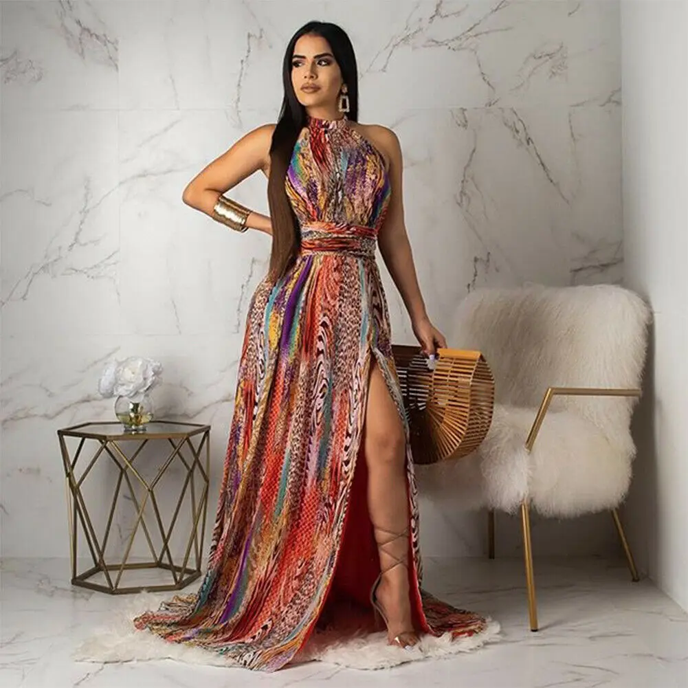Boho Women Maxi Dress Ladies Casual Sleeveless Halter Neck Floral Fashion Summer Beach Party Long Sundress
Boho Women Maxi Dress Ladies Casual Sleeveless Halter Neck Floral Fashion Summer Beach Party Long Sundress