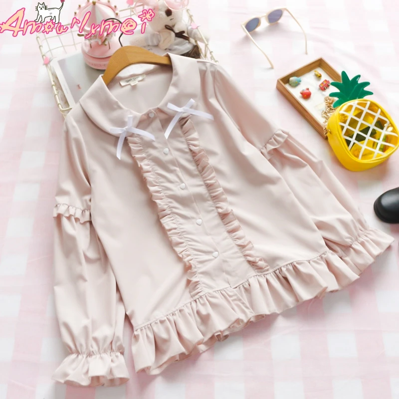 2019 Spring Women Blouse Japanese Mori Girl Lolita Cute Bow Peter Pan Collar Ruffled Lantern Sleeve Shirt Tops Blusas Femininas
2019 Spring Women Blouse Japanese Mori Girl Lolita Cute Bow Peter Pan Collar Ruffled Lantern Sleeve Shirt Tops Blusas Femininas