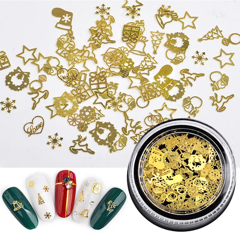 3D Gold Sequins Box Nail Decoration Accessories Mix Design leaf anchor Ring Bell Snowflake Metal Flakes Glitter Tips Set D0013
3D Gold Sequins Box Nail Decoration Accessories Mix Design leaf anchor Ring Bell Snowflake Metal Flakes Glitter Tips Set D0013