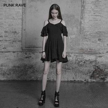 PUNK RAVE Women Gothic Black Lotus Leaf Chiffon Strap Dress Casual Fashion Women Summer Off Shoulder Strap Dresses
PUNK RAVE Women Gothic Black Lotus Leaf Chiffon Strap Dress Casual Fashion Women Summer Off Shoulder Strap Dresses