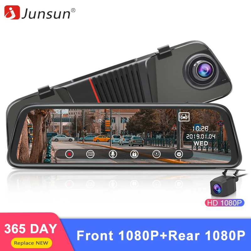Junsun 2019 New Back Camera 1080P Car DVR Dual Lens Dash Cam 10'' IPS Touch Screen Rear view Mirror Driving Recording Recorder
Junsun 2019 New Back Camera 1080P Car DVR Dual Lens Dash Cam 10'' IPS Touch Screen Rear view Mirror Driving Recording Recorder