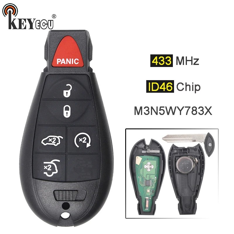KEYECU 433MHz ID46 Chip M3N5WY783X Keyless Entry 5+1 6 Button Smart Remote Key Fobik Fob for Chrysler, for Dodge, for Jeep
KEYECU 433MHz ID46 Chip M3N5WY783X Keyless Entry 5+1 6 Button Smart Remote Key Fobik Fob for Chrysler, for Dodge, for Jeep