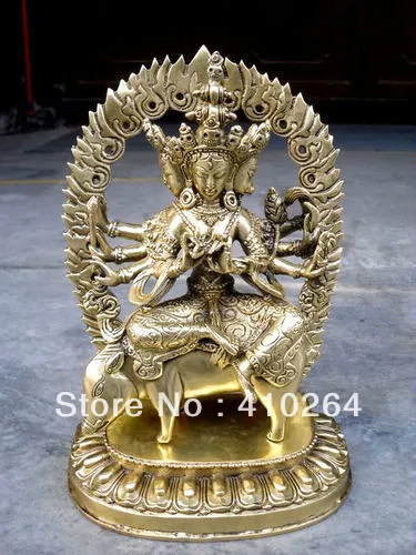 Shipping 21CM Tibet Buddhist Maricideva buddha ride pig bronze statue