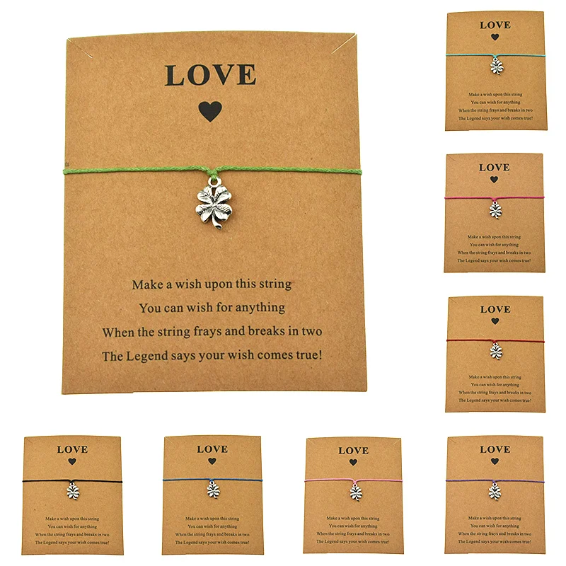 8 Colors Lucky Four Leaf Clover Charm Adjustable Cord Wish Love Card Bracelets for Women Men Friendship Gift Cute Clover Jewelry
8 Colors Lucky Four Leaf Clover Charm Adjustable Cord Wish Love Card Bracelets for Women Men Friendship Gift Cute Clover Jewelry