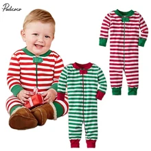 Natal Hot Stripe Unisex Do Bebê Das Meninas Dos Meninos Pijamas Roupas Romper Infantil Bebês Crianças Macacão Com Zíper(China)