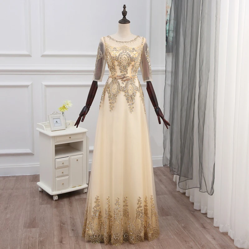 Elegant Prom Dresses Half sleeves Champagne A Line Party Dresses Sashes Vestido De Festa Beading Long prom dress Formal Gowns
Elegant Prom Dresses Half sleeves Champagne A Line Party Dresses Sashes Vestido De Festa Beading Long prom dress Formal Gowns