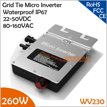 New Design Waterproof IP67!!! 260W Grid Tie Micro Inverter, 22-50VDC to AC80-160V Pure Sine Wave with MPPT for 200-260W PV Panel
New Design Waterproof IP67!!! 260W Grid Tie Micro Inverter, 22-50VDC to AC80-160V Pure Sine Wave with MPPT for 200-260W PV Panel