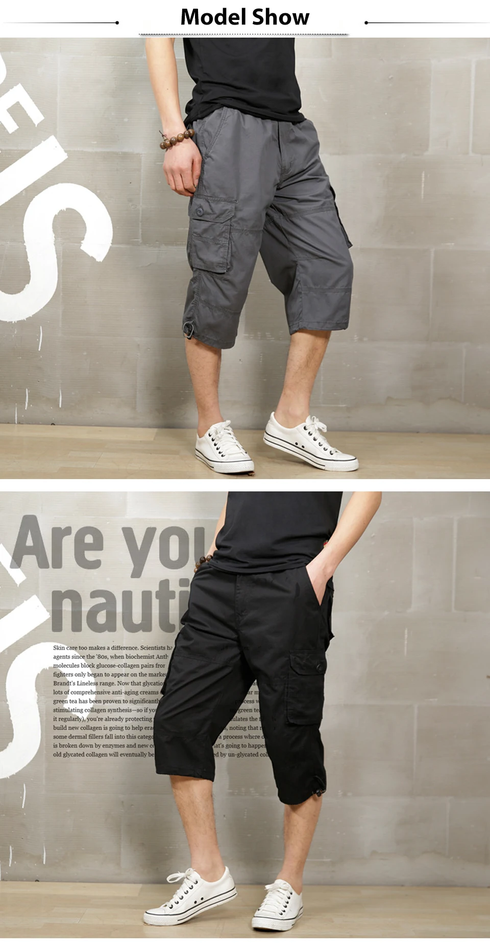 Summer Tooling Pants Thin Loose Calf-Length Pants Men's Pockets Pants Outdoor Leisure Sports Cropped Trousers Male (5)