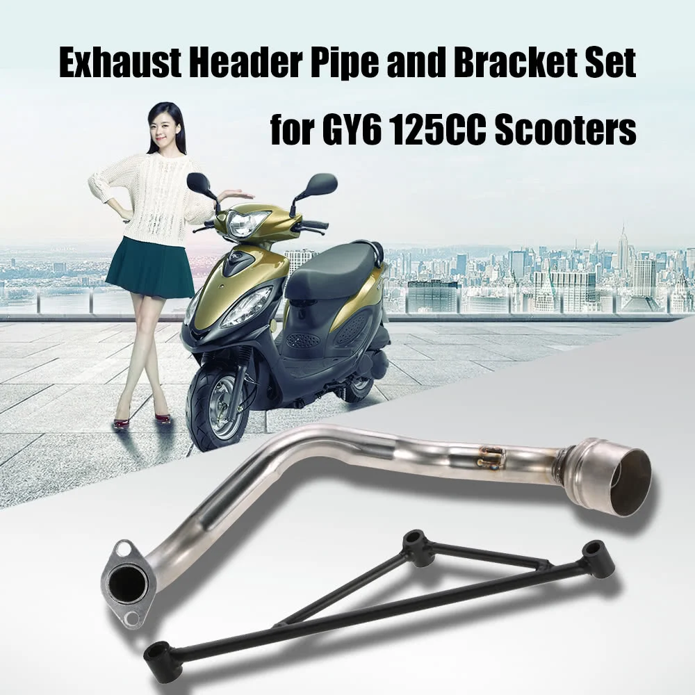Scooter Exhaust Pipe Muffler Header with Mounting Bracket Set for GY6 125CC Engine
Scooter Exhaust Pipe Muffler Header with Mounting Bracket Set for GY6 125CC Engine