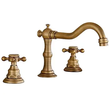 Deck Mounted Three Holes Double Handles Widespread Bathroom Sink Basin Faucet, Antique Brass Finished
Deck Mounted Three Holes Double Handles Widespread Bathroom Sink Basin Faucet, Antique Brass Finished