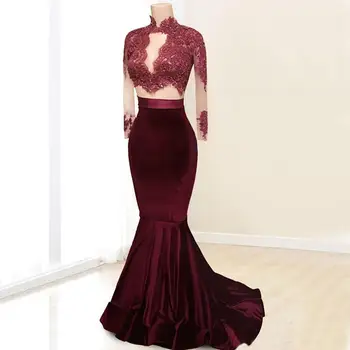 Burgundy Long Sleeve Mermaid Evening Dress High Neck Lace Top Beaded Velvet 2 Piece Prom Gowns Custom Made Formal Occasion Dress
Burgundy Long Sleeve Mermaid Evening Dress High Neck Lace Top Beaded Velvet 2 Piece Prom Gowns Custom Made Formal Occasion Dress