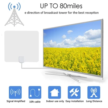 80 Miles Indoor Digital HD TV Antenna Signal Booster Cable TV Surf Radius Fox Antena Freeview Antennas DVB-T2 DTV
80 Miles Indoor Digital HD TV Antenna Signal Booster Cable TV Surf Radius Fox Antena Freeview Antennas DVB-T2 DTV