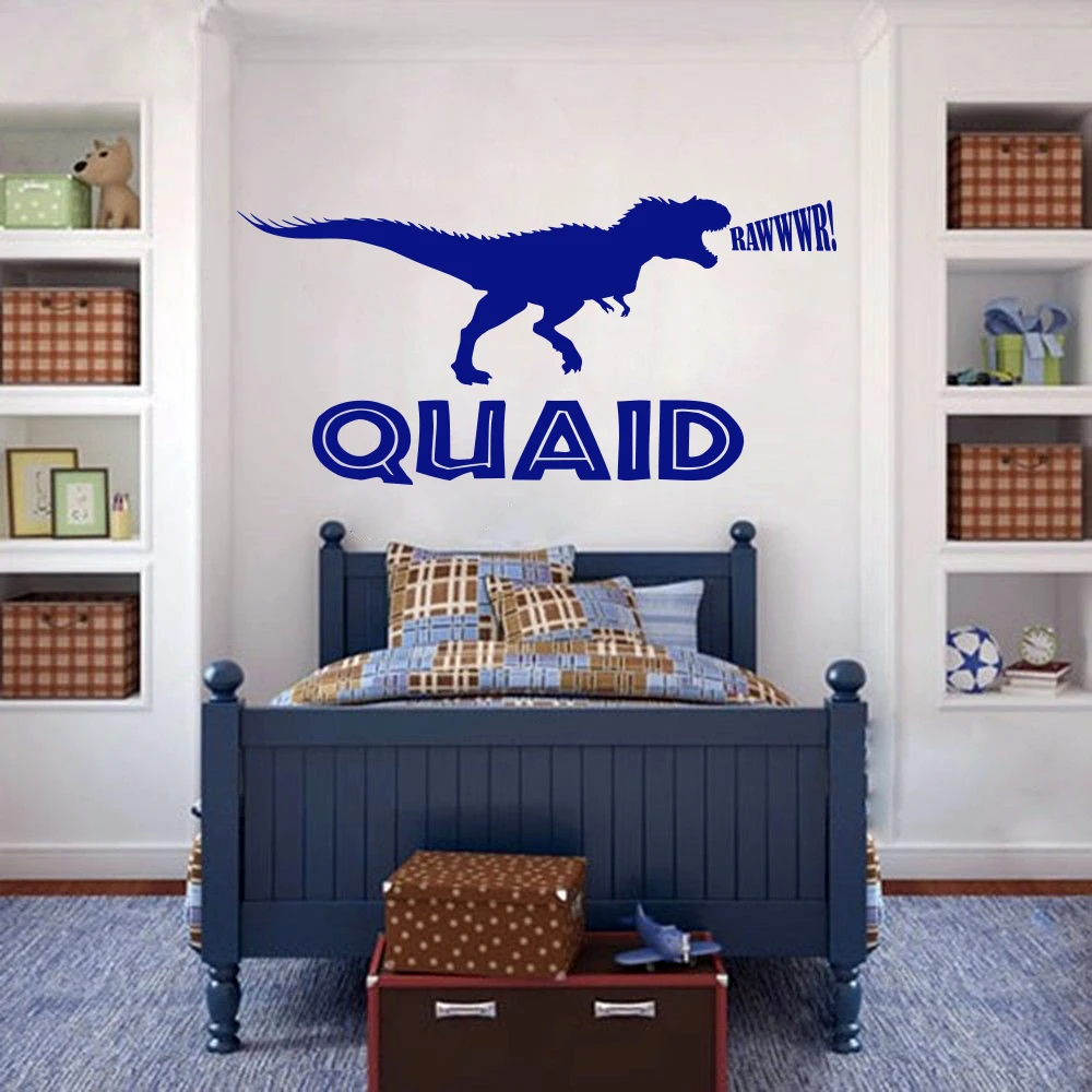 Personalized Dinosaur Name raw Wall Sticker Boy Room Kids Room Cartoon Custom Dino Jurassic Park Name Wall Decal Bedroom Vinyl (2)