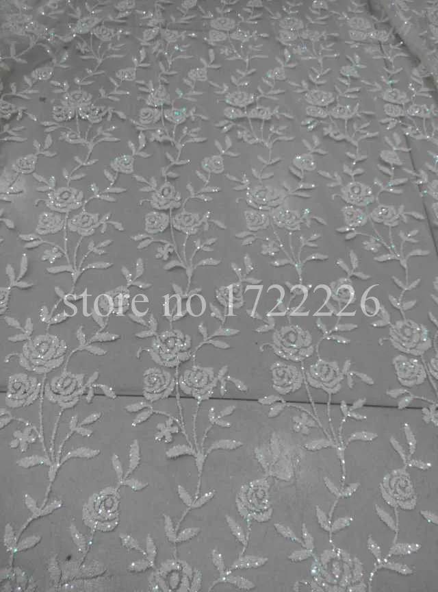 

5 yards flower lovely white rose sequin mesh lace shining flower hand print for lady sawing/wedding dress/veil,send by dhl